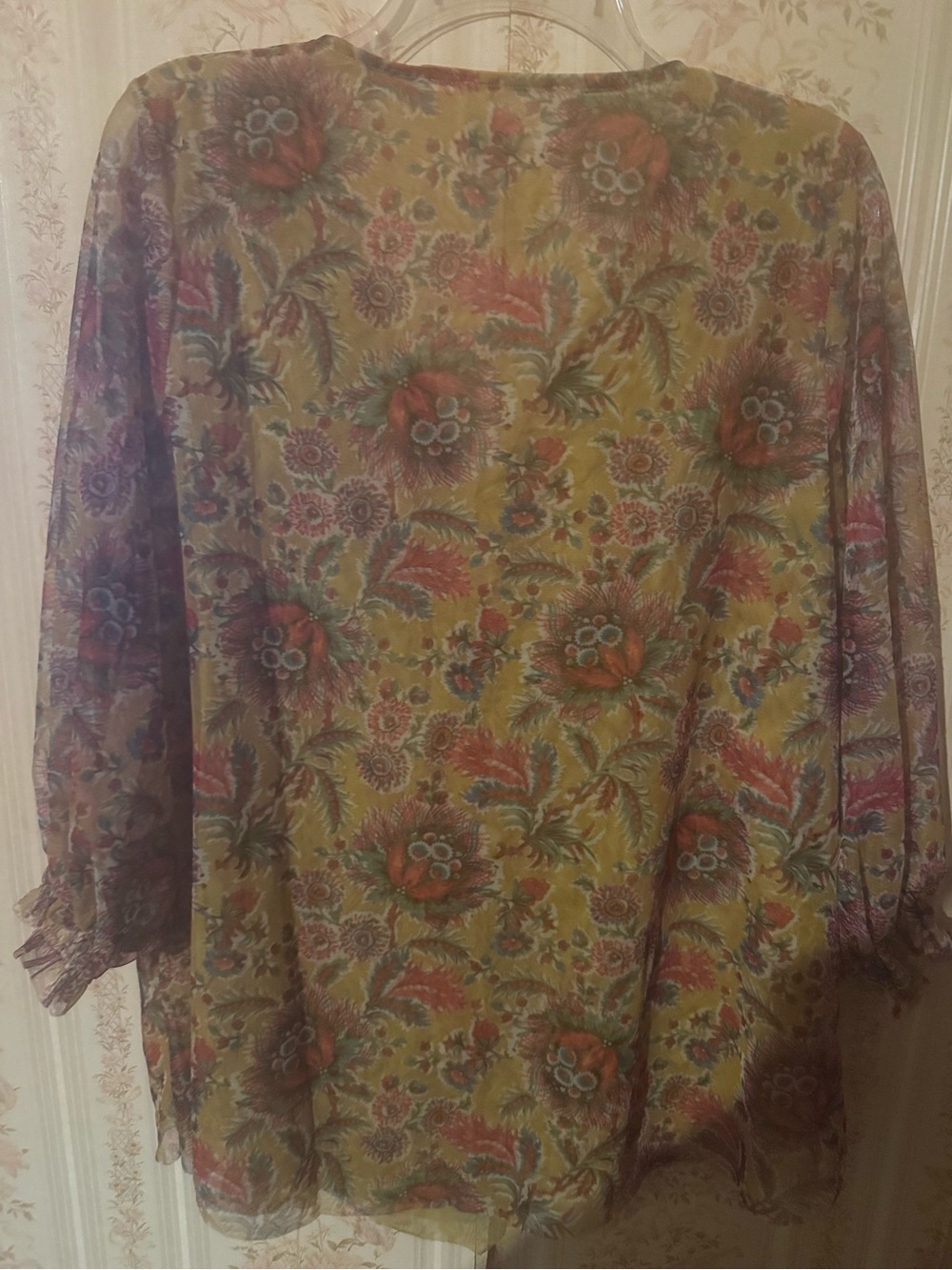 Anthropologie Mustard Floral V-Neck Blouse - Picture 9 of 9